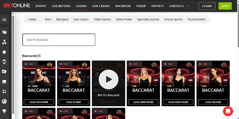 BetOnline – Best Baccarat Live Games