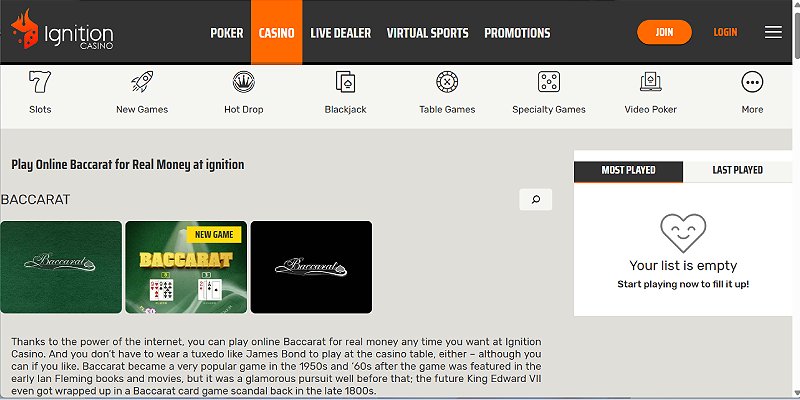 Ignition – Best Fast Withdrawal Baccarat Site