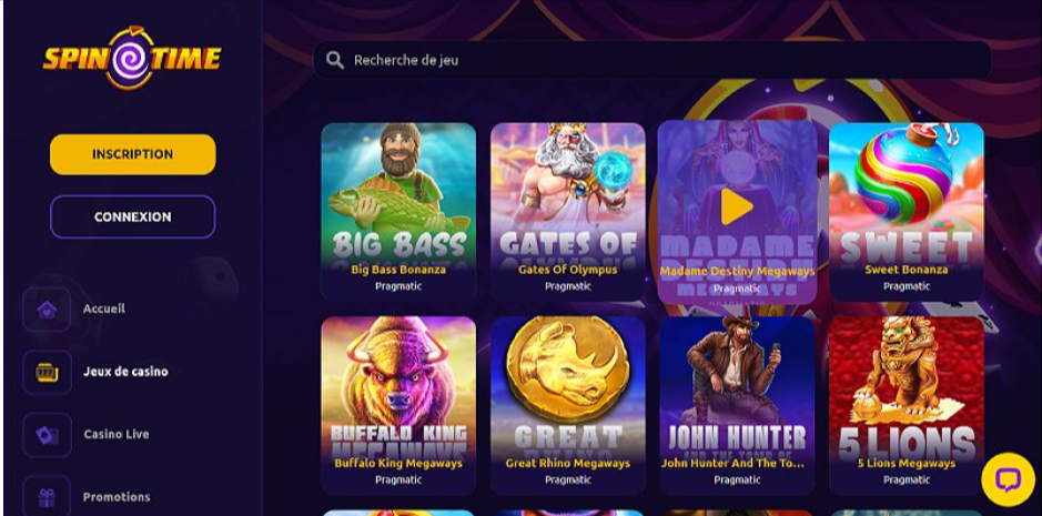 Spin Time - meilleur casino en ligne fiable pour son gros bonus 